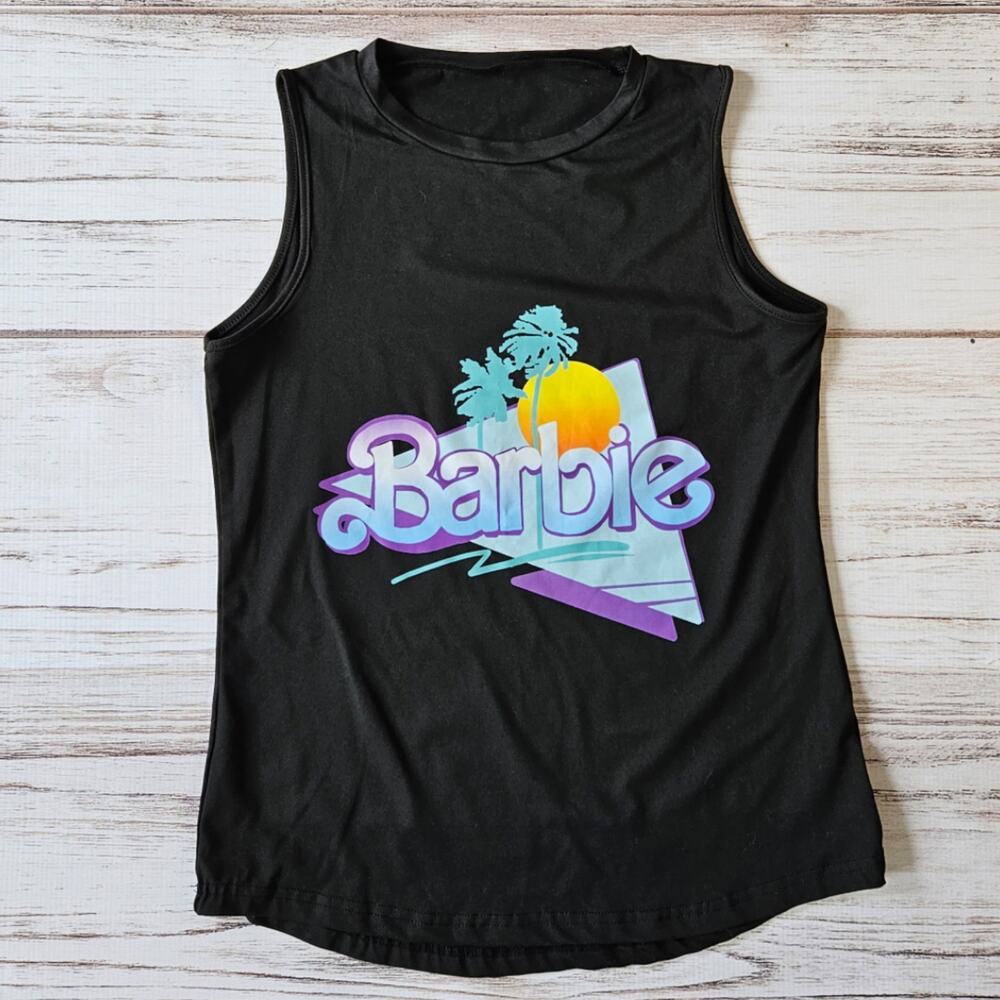 Barbie Sleeveless Crew Neck Graphic Tee Black Sz Small